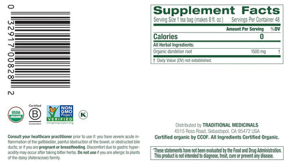 Traditional Medicinals Organic, Dandelion Leaf & Root - Dandelion Root Tea, Supports Normal Detox + Digestion - Kosher, Non-GMO, Caffeine-Free, Compostable - 96 Tea Bags (6 Packs of 16)