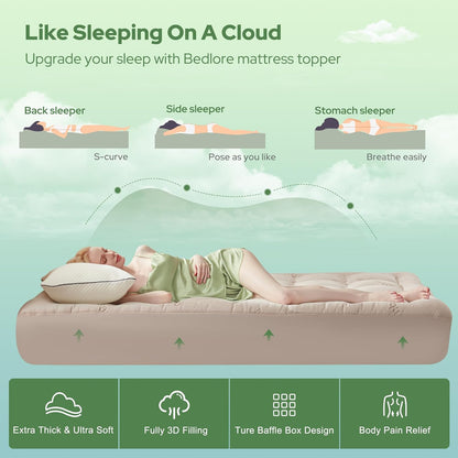 BEDLORE King Mattress Topper Viscose Derived from Bamboo, Thick Pillow Top Mattress Pad with Stretchable Pockets for 6"-18" Mattress, Soft Breathable Mattress Topper for Back Pain Relief(Dark Gray)
