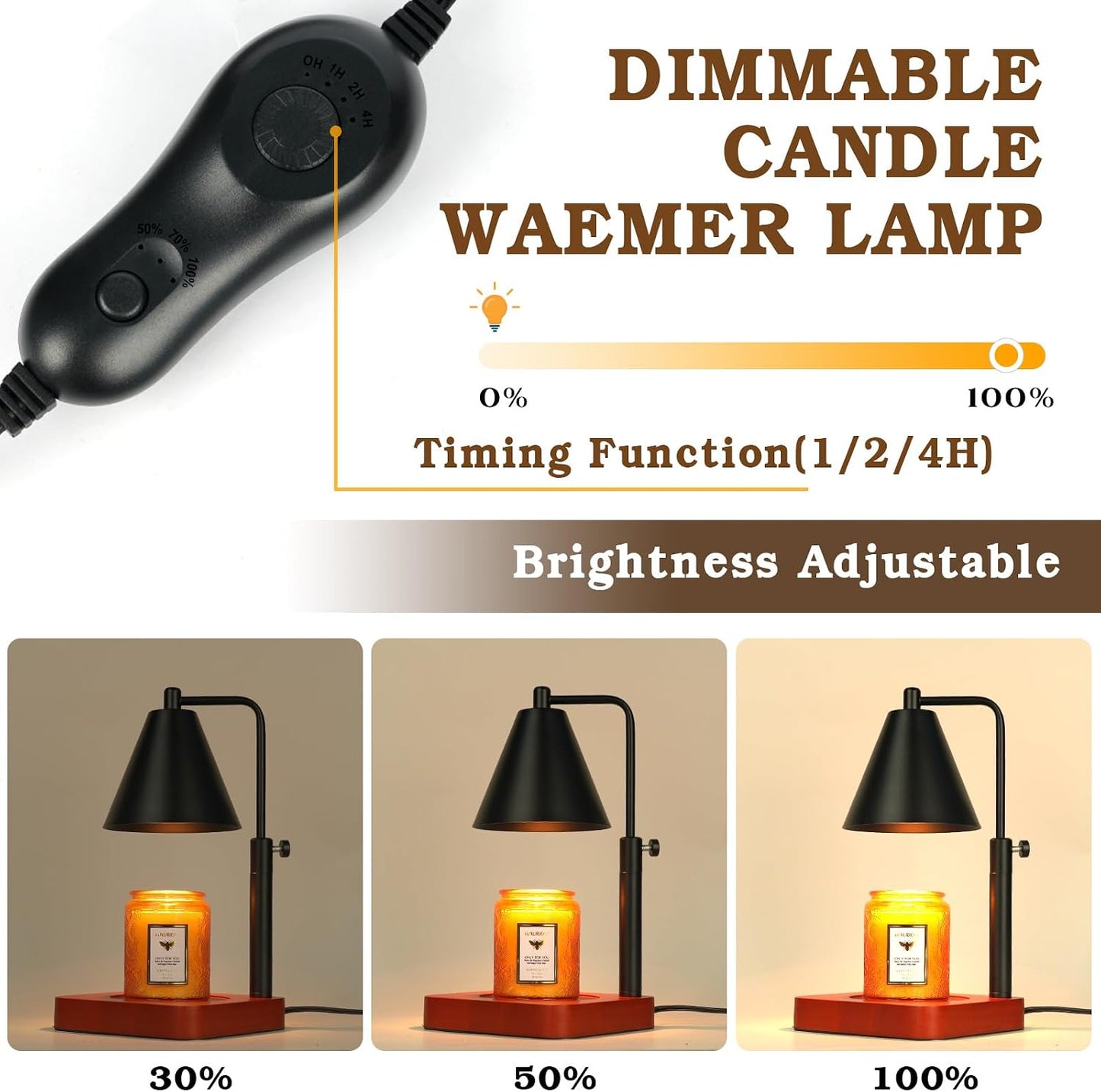 Modern Candle Warmer Lamp with Timer, Dimmable Candle Lamp Warmer, Mothers Day Birthday Gifts for Women Men, Black Candle Warmer, Adjustable Candle Light Warmer, Cozy Living Room Bedroom Home Decor