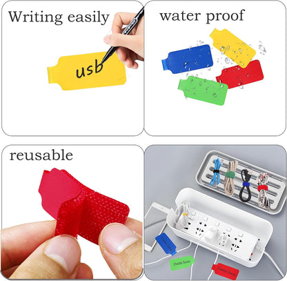60 Pieces Cable Labels & Reusable Hook and Loop Fastening Ties Set - 30 Pieces Cord or Wire Labels & 30 Pieces Labels for Electronic Cords, Home & Office Cord Management