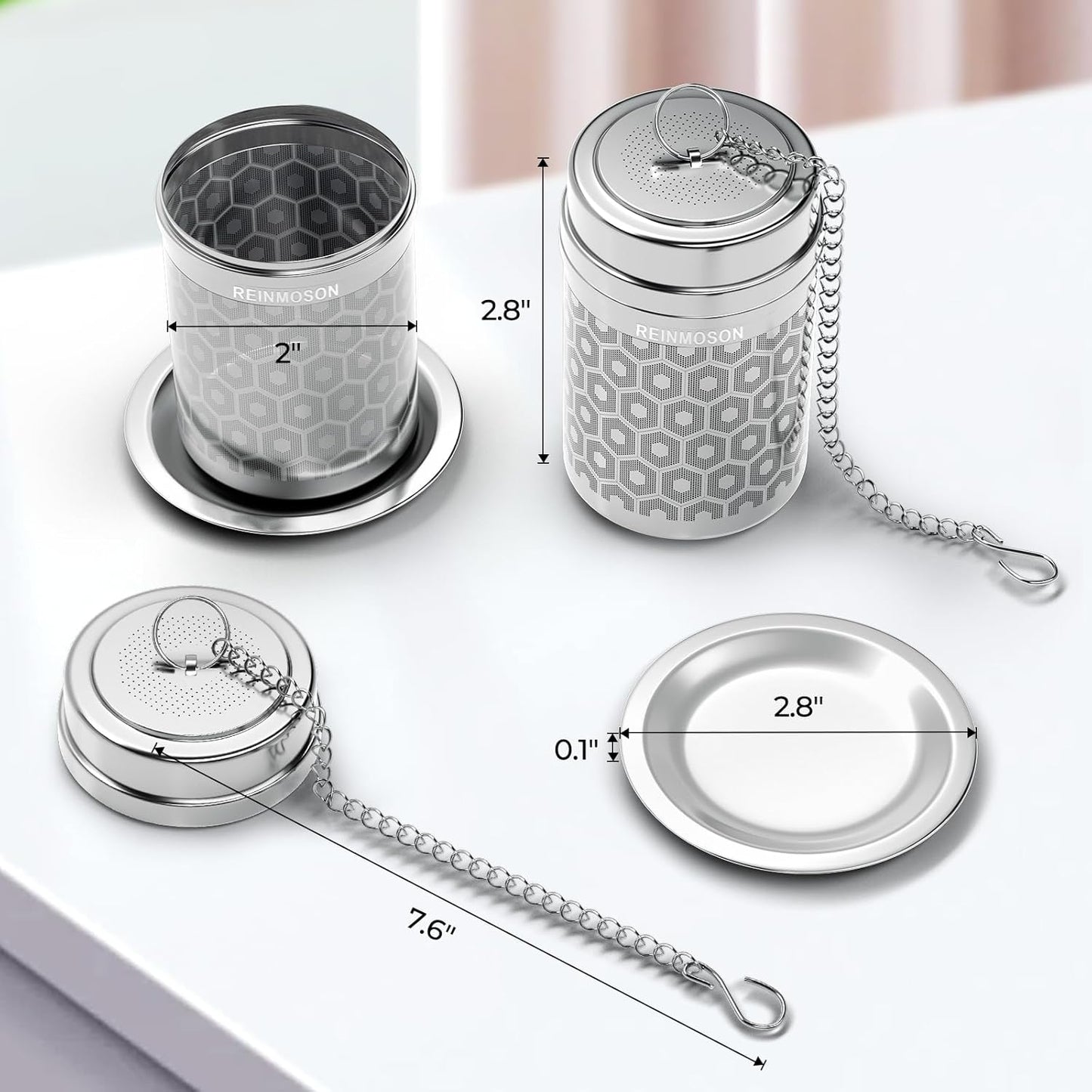 Reinmoson Large Tea Infuser for Loose Tea & Spice Infuser for Cooking, Extra Fine Mesh Tea Strainers, 304 Stainless Steel Loose Leaf Tea Steeper for Black Tea, Rooibos, etc
