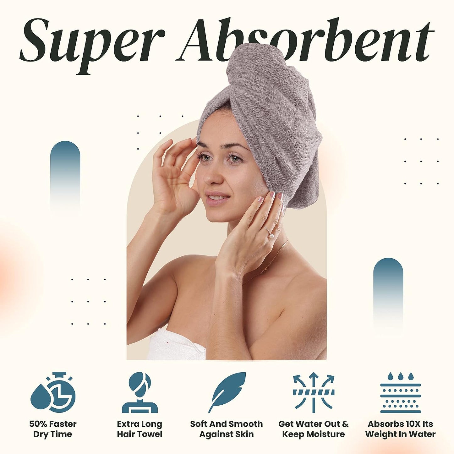 Huge Cotton Hair Towel Wrap for Women (Coral White)