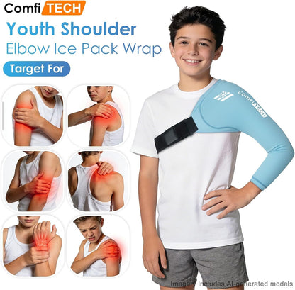 ComfiTECH Youth Shoulder Arm Ice Pack Wrap for Young Pitchers, Ice Arm Sleeve for Teen Volleyball Players, Flexible Cold Application for Throwing Recovery, Elbow Joint & Muscle Comfort, Large
