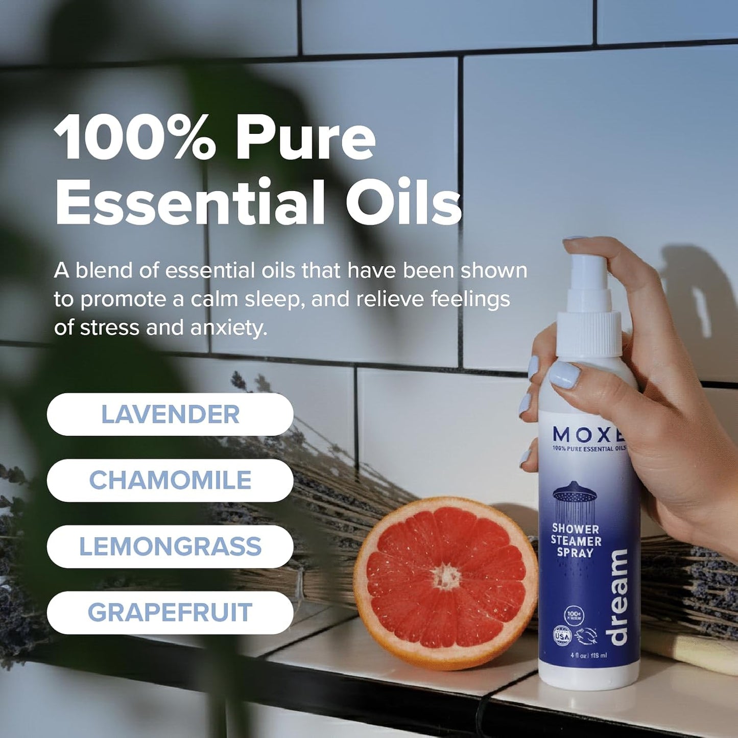 MOXĒ Eucalyptus Oil Shower Mist, Spa Steam Spray, Certified Natural 100% Essential Oils, Made in USA, Aromatherapy, Sinus Congestion Relief, Tension Relief, 4 Ounces