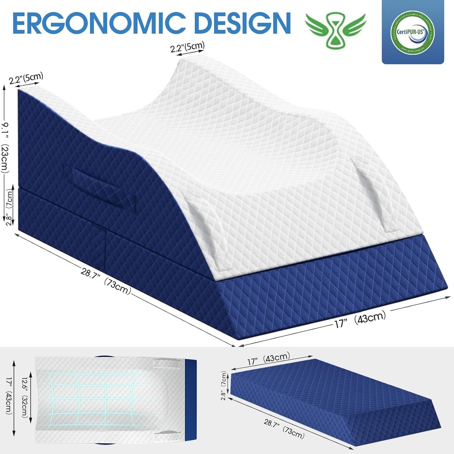 TranquilRelax Elevation Pillows for Leg After Surgery, Memory Foam Adjustable Wedge Pillow for Injury or Rest, Ankle Pillow for Sleeping Blood Circulation, Grey/Single Leg