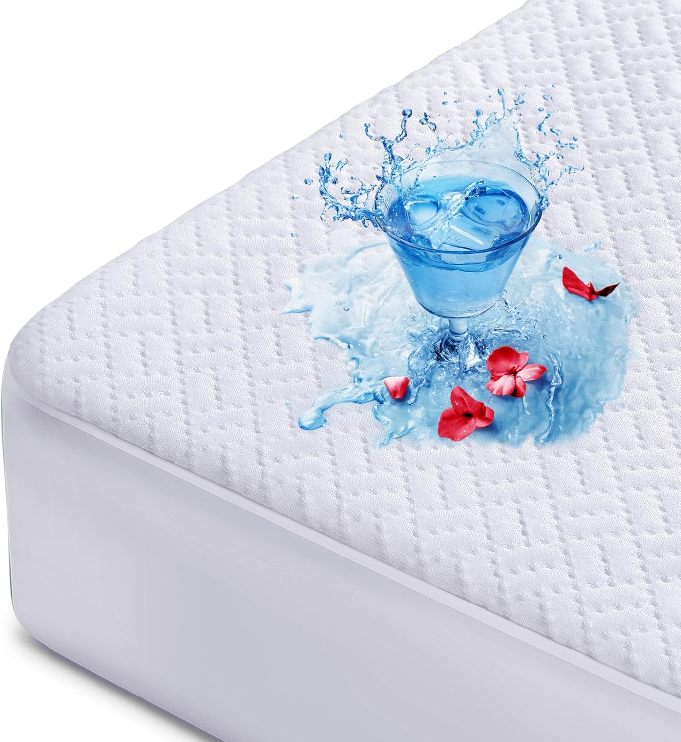 Cooling Waterproof Mattress Protector Queen Size, Mattress Cover 3D Air Fabric Mattress Pad Cover Smooth Soft Breathable Noiseless, 8''-21'' Deep Pocket