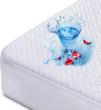 Cooling Waterproof Mattress Protector Queen Size, Mattress Cover 3D Air Fabric Mattress Pad Cover Smooth Soft Breathable Noiseless, 8''-21'' Deep Pocket