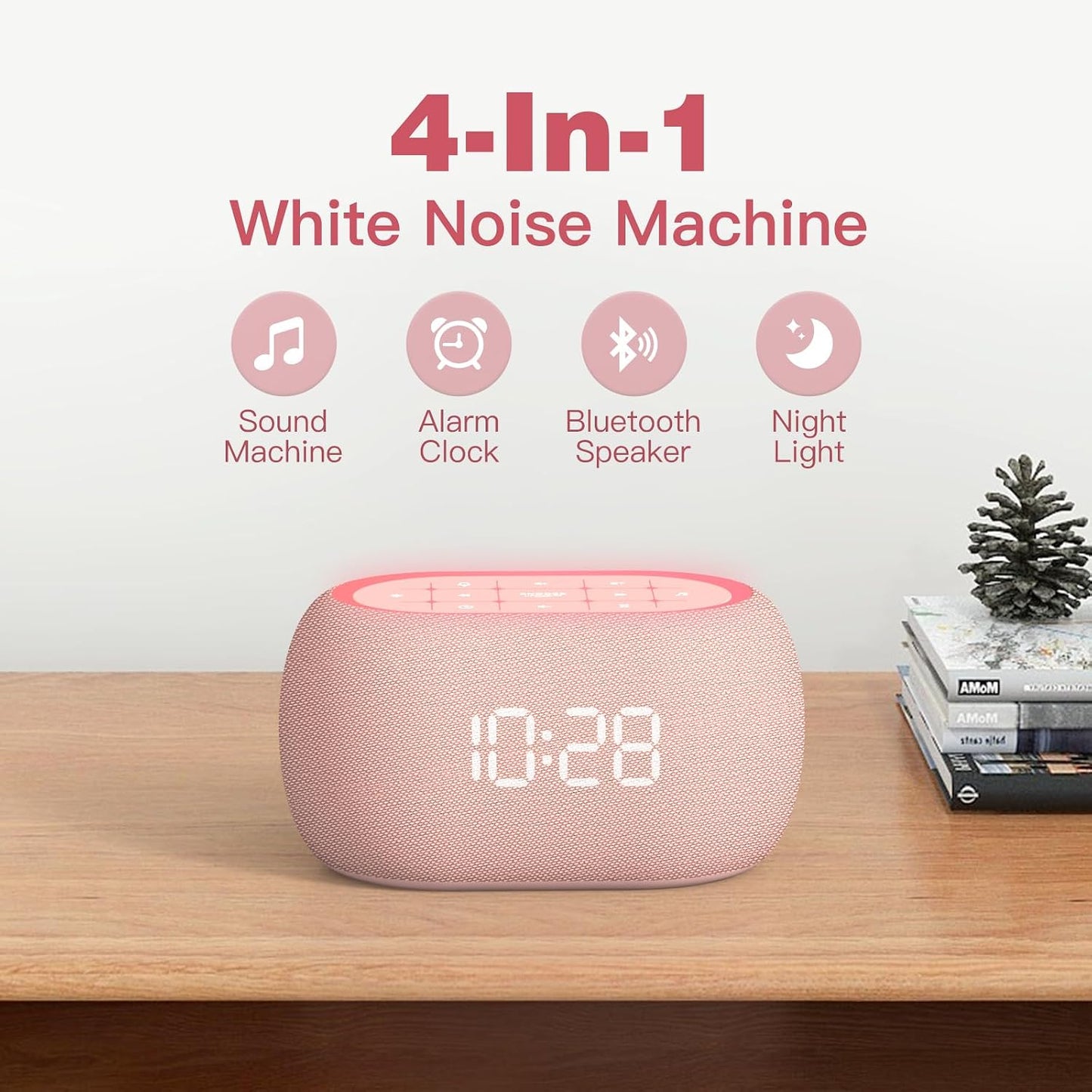 ANJANK White Noise Sound Machine Alarm Clock with Bluetooth Speaker, 21 Relaxing Sounds, 7 Night Lights,0-100% Dimmer/Sleep Timer/30-Level Volume Control,Sound Machine for Kids Adults Sleeping,Bedroom