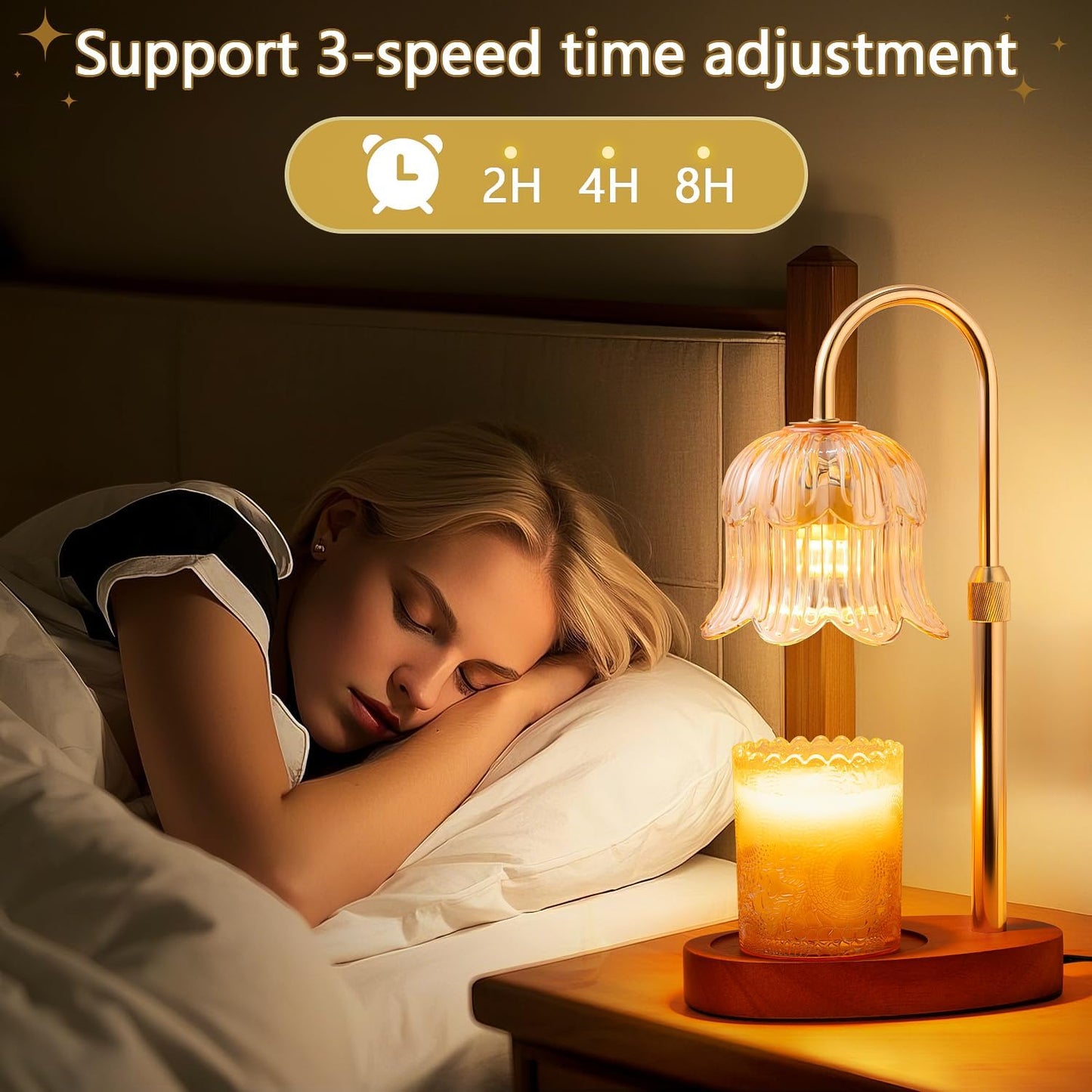 CRMILL Candle Warmer Lamp Electric Timer - Candles Warming Light Height Adjustable Dimmable Warmers Flower Lamps No Flame Heat Warm Melt Wax Jar Modern Home Decor Table Lights for Home Living Bedroom