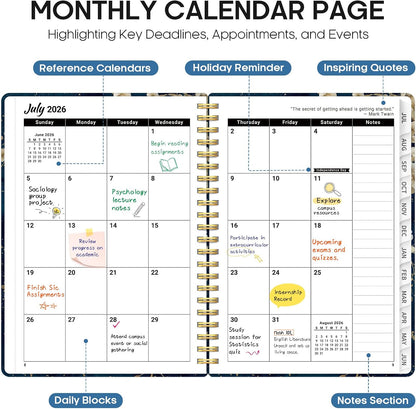 Planner 2026-2027, Jul 2026-Jun 2027 Academic Monthly & Weekly Planner - Colors B