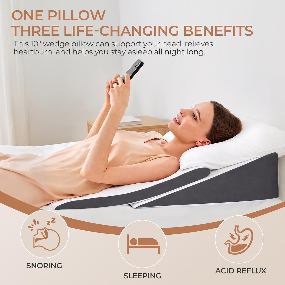 Vekkia Wedge Pillow for Sleep Apnea&Back Pain,Memory Foam Pillow Wedge,2PCS
