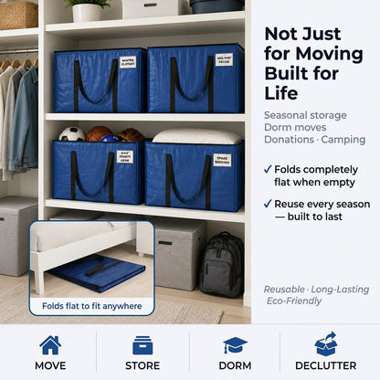 ClearSpace Heavy Duty Moving Bags - Water Resistant Storage Bags with Backpack Straps, Zippers and Handles - Large Moving Boxes for College Dorm, Travel, Closet Organization -, Clear