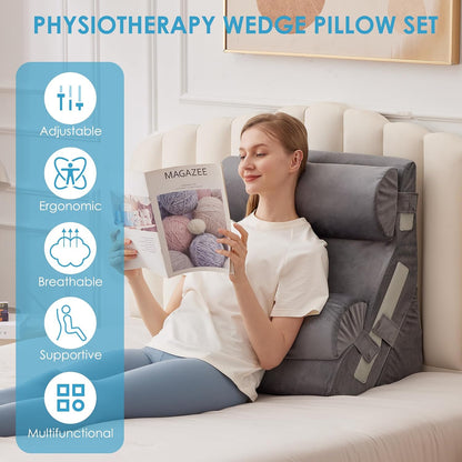 MEGCXIT Wedge Pillow Set for After Surgery, Bed Wedge, 3PCS, White/Grey