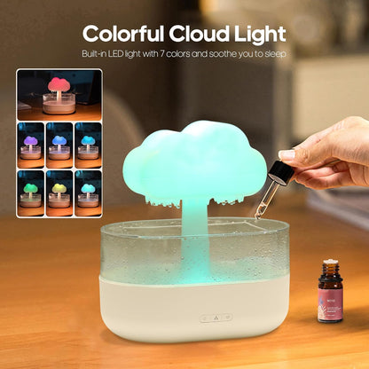 Rain Cloud Humidifier Water Drip - Mushroom Aroma Diffuser, Essential Oil Diffusers, 300ml White Noise Aromatherapy Diffusers with 7 Colors Cloud Lights for Home, Large Room, Office - White
