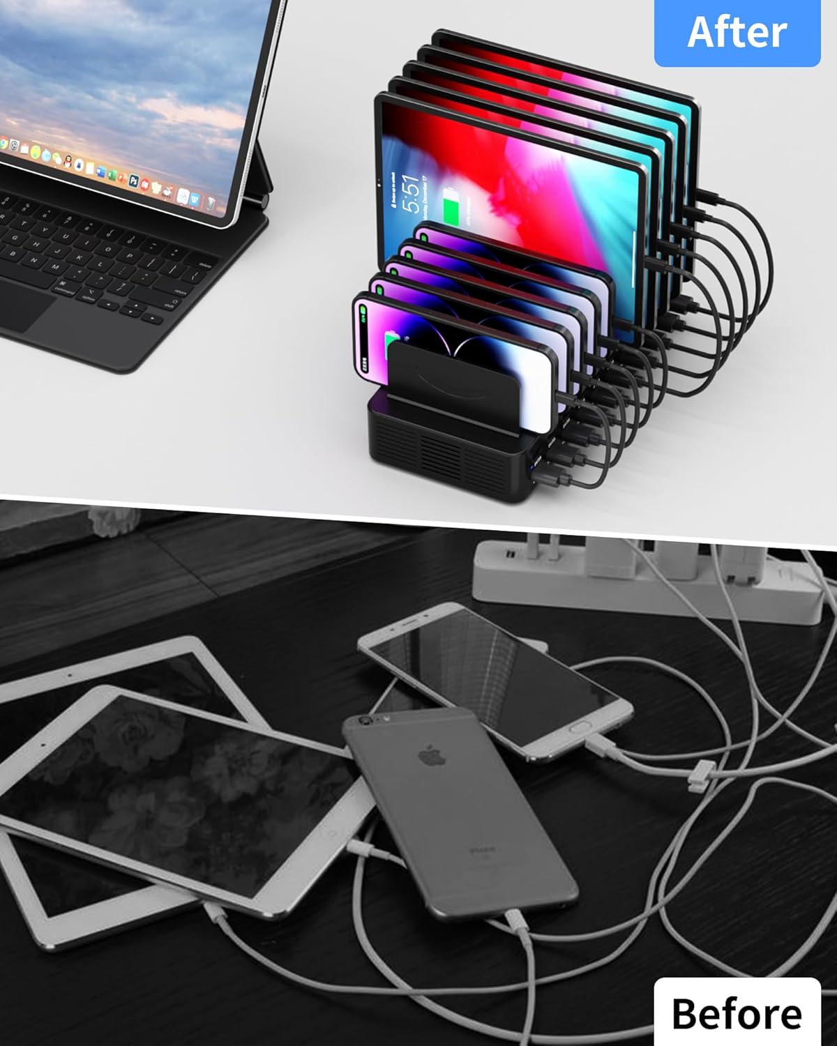 20-Port 270W Charging Station for Multiple Devices, USB Charger Station