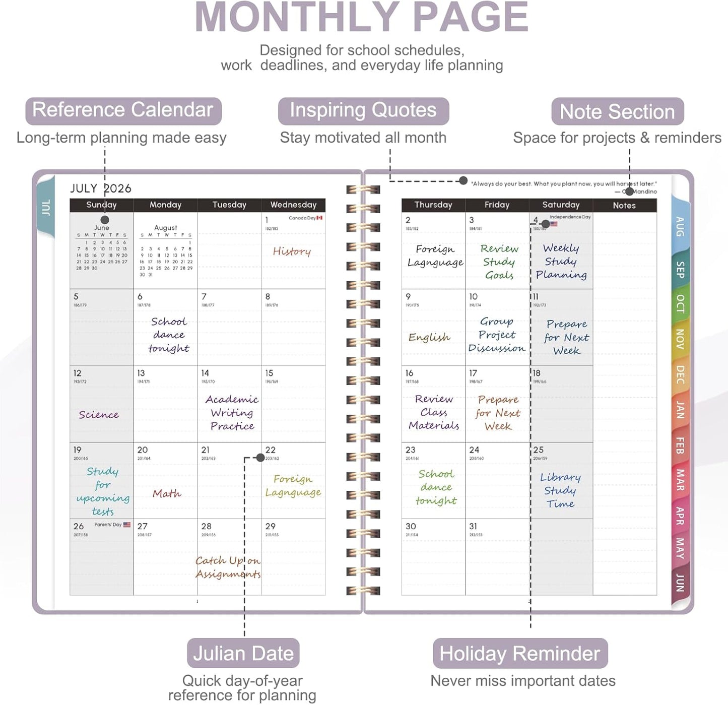 Planner 2026-2027, Weekly and Monthly Calendar Planner, JUL 2026 - JUN 2027 | A5(6.3'' x 8.5''), Hardcover, Agenda Book, Sprial Bound, Inner Pocket, Office and School Use