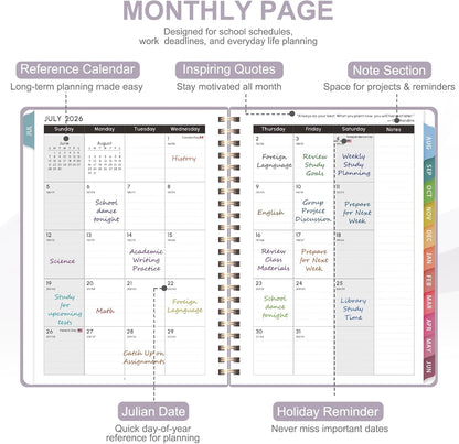 Planner 2026-2027, Weekly and Monthly Calendar Planner, JUL 2026 - JUN 2027 | A5(6.3'' x 8.5''), Hardcover, Agenda Book, Sprial Bound, Inner Pocket, Office and School Use