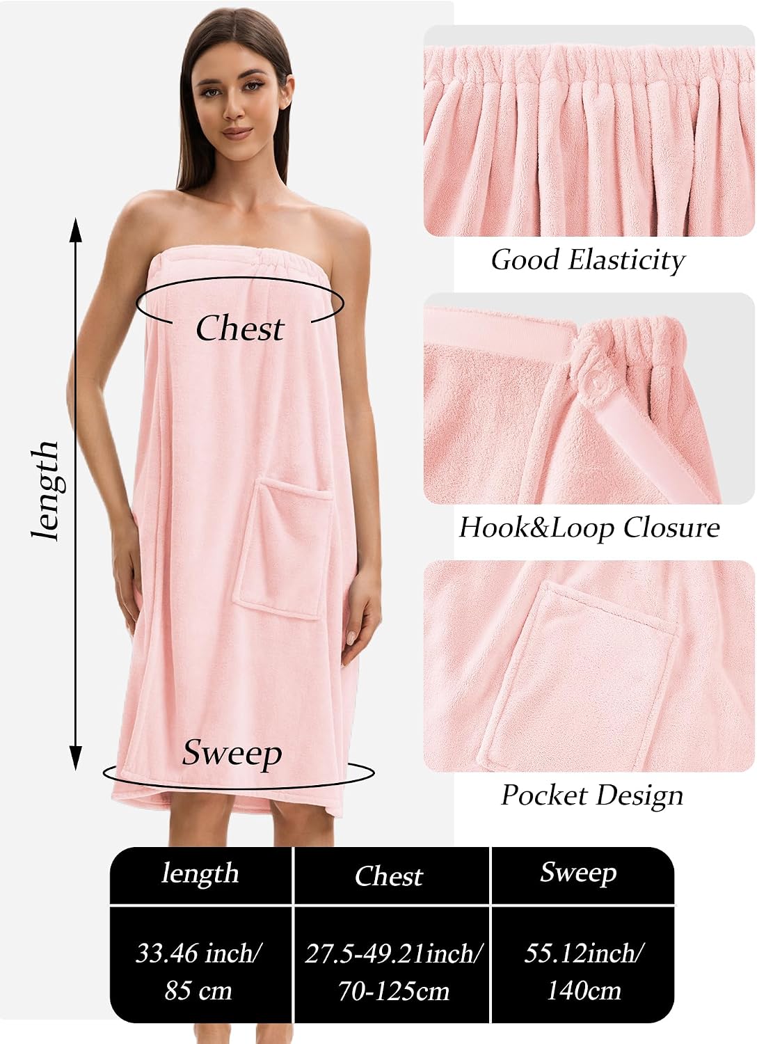 Towel Wrap For Women After Shower，Plush Bath Robe Female，Sauna Spa Wrap Around Towels With Pockets
