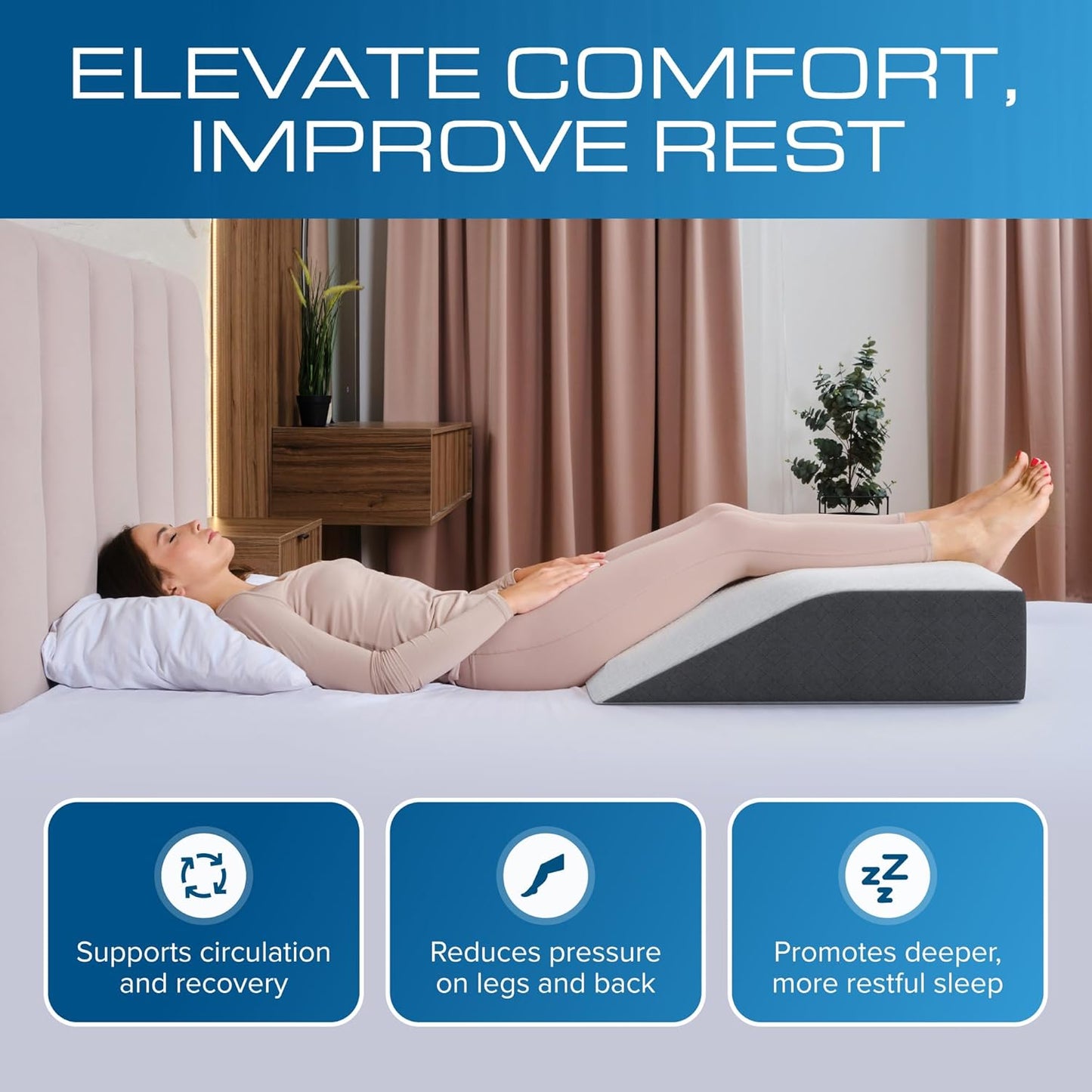 Kolbs Bed Wedge Pillow for Sleep Apnea, FSA Eligible Acid Reflux, and Back Pain Relief, with Chic Jacquard Cover - Headboard Wedges for Sleeping (5" Gentle Incline)