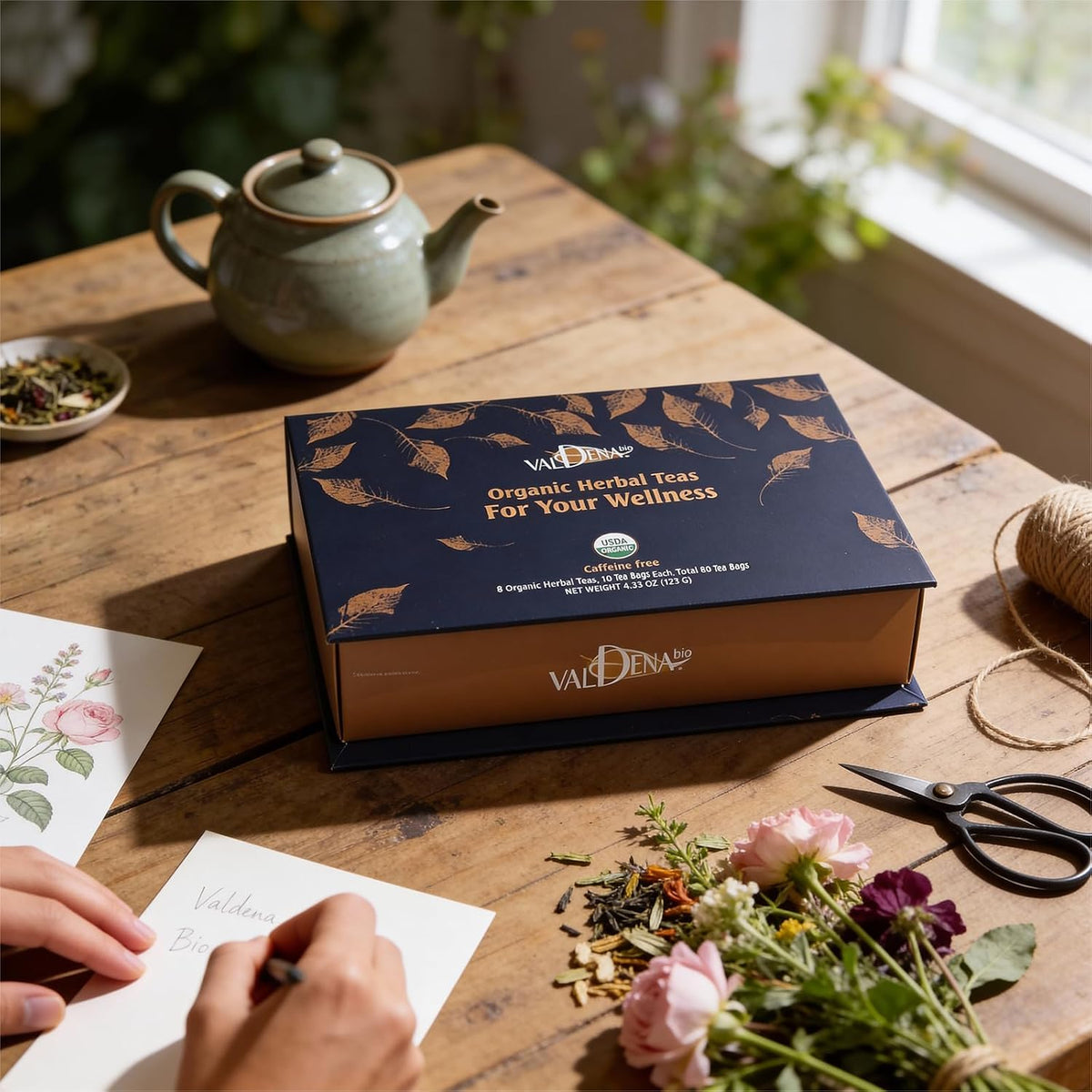 Valdena Bio Organic Herbal Teas for Your Wellness Tea Sampler Gift Caffeine Free 8 Flavors Assorted Tea Sets Variety Pack 64 Individually Wrapped Tea Bags Gift for Tea Lovers