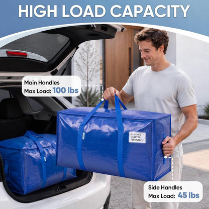 TICONN Extra Large Moving Bags Heavy Duty with Zippers & Carrying Handles, Durable Storage Bags Moving Boxes for Closet Organizers and Storage (Blue)