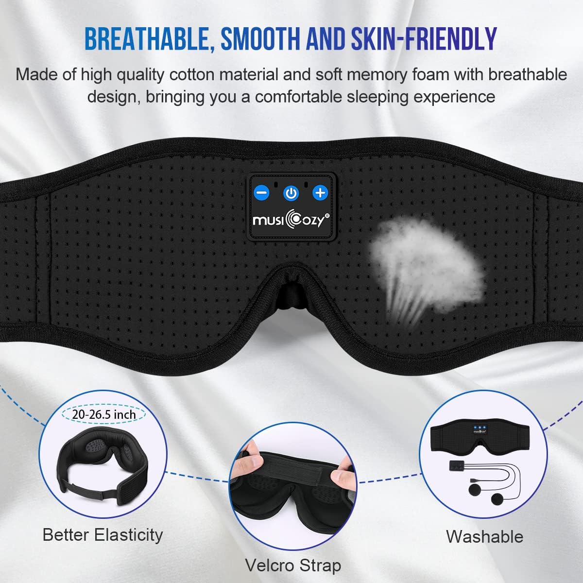 MUSICOZY Sleep Headphones Bluetooth 5.4 Headband Sleeping Eye Mask for Mom Women Men Wireless Music Earbuds Earphones for Side Sleepers Built-in HD Speakers Cool Gadgets Unique Gifts