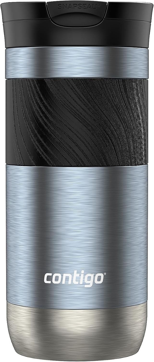 Contigo SNAPSEAL Insulated Stainless Steel Travel Mug with Grip 20oz. Blue Corn Transparent Satin & Midnight Berry