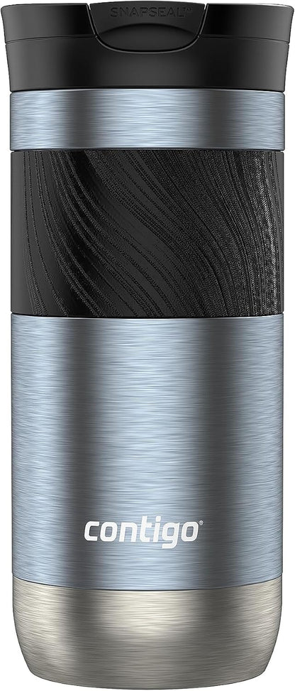 Contigo SNAPSEAL Insulated Stainless Steel Travel Mug with Grip 20oz. Blue Corn Transparent Satin & Midnight Berry