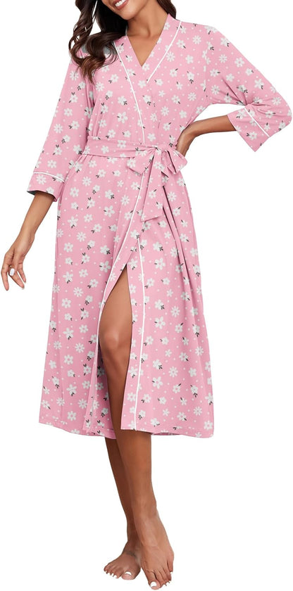 PrinStory Robes for Women 3/4 Sleeve Long Bath Robe XS-4XL