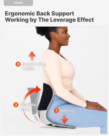 curble Grand– Extra Wide Ergonomic Seat Support, Sit Straighter Without Effort, Passive Posture Trainer for Office, Home & Car (Grey)