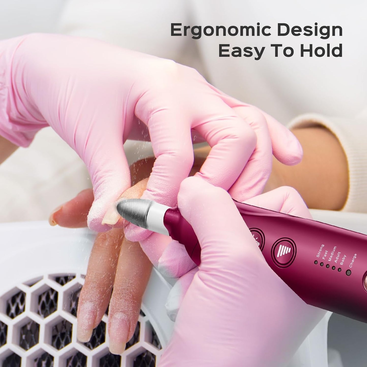 COSLUS C43 Professional Manicure Pedicure Kit, 5-in-1 Electric Nail File for Toenail Hand Feet, Basic & Thick Nails Care, Cordless, 5 Speeds, for Men Women Seniors Home Salon, Wider Grinder, White