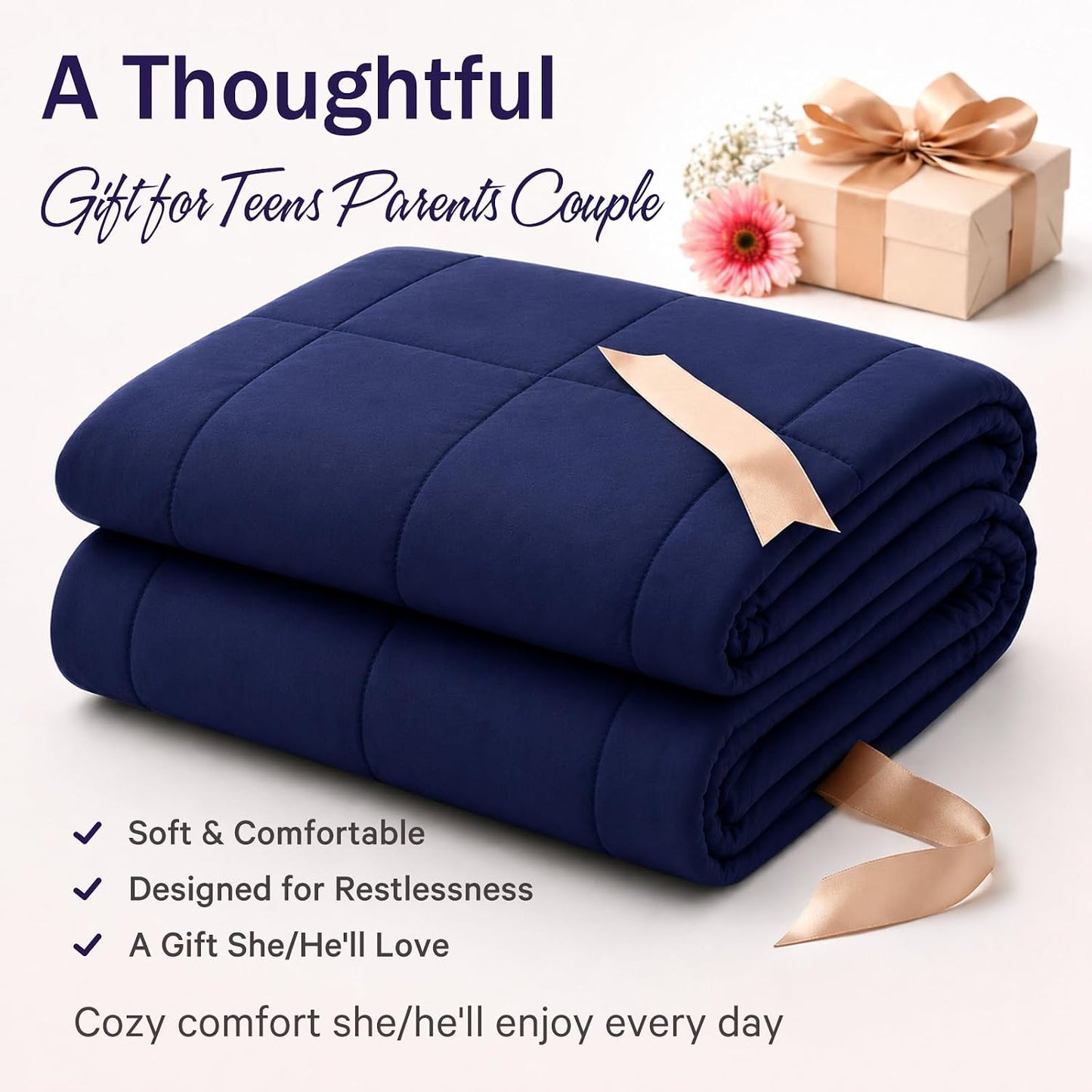 Weighted Lap Blanket for Adults 5lbs, 24"x29" Cooling Heavy Throw Blanket, Portable Travel Weighted Blankets, Soft Small Blankets Gift for Sleeping, Navy Blue
