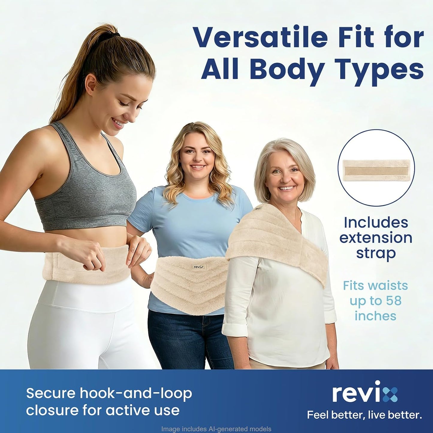 REVIX Microwavable Heating Pad for Back, Extra Large Microwave Heating Wrap for Waist, Stomach, and Shoulders, Moist Heat Therapy for Stress Relief, Adjustable, for Men and Women, Navy