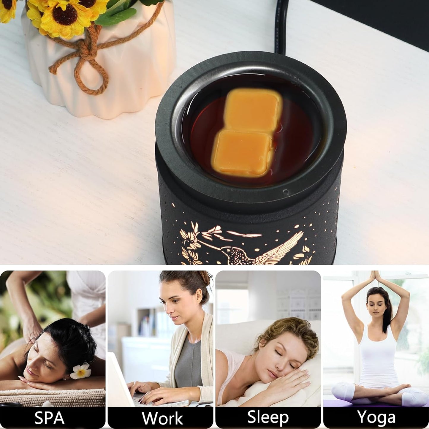 kobodon Wax Melt Warmer Metal Wax Warmer for Scented Wax Electric Fragrance Candle Oil Burner 2 in 1 Wax Melts as Gifts for Moms Grandma Women Girls(Sunflower)