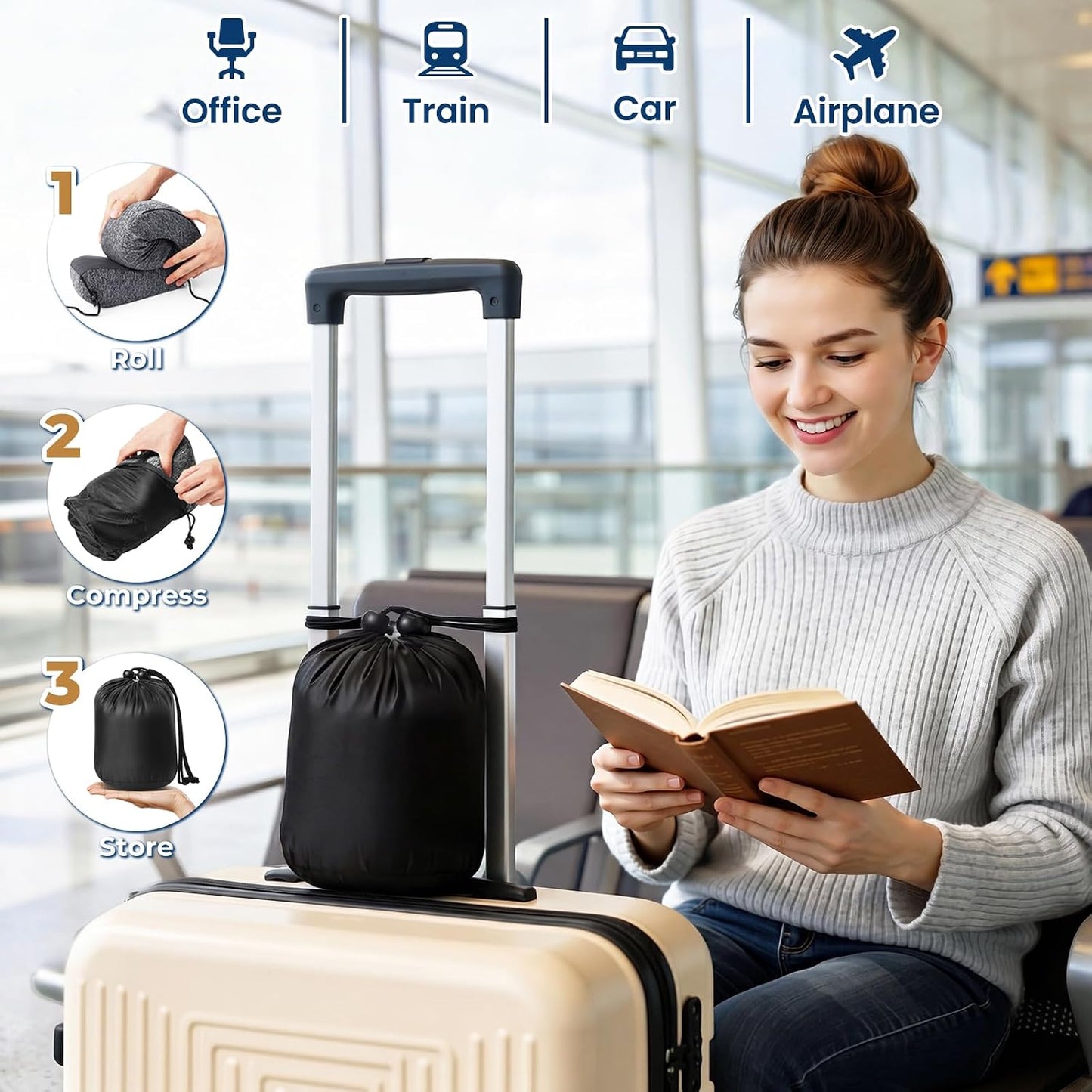 ExploreBliss Travel Pillow, Travel Pillows for Sleeping Airplane, Neck Pillow Airplane, Memory Foam Neck Pillow Set with Eye Mask, Earplugs and Storage Bag -Grey