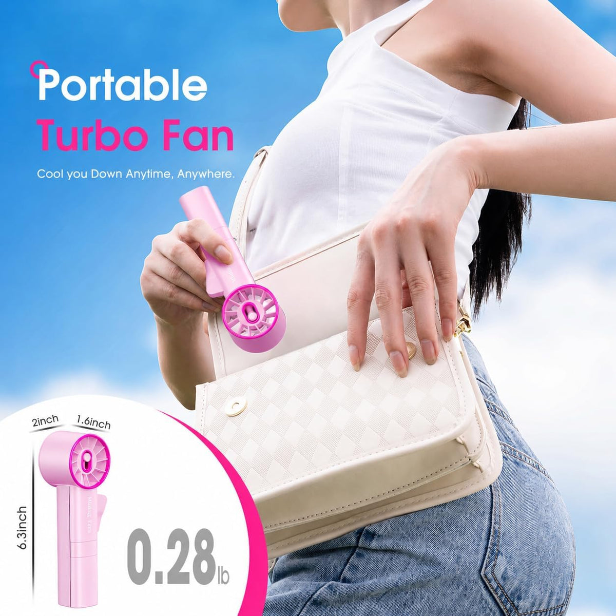 Ausic Portable Handheld Misting Fan, Pink Turbo Fans with Mist, High-Speed, Personal Small Water Spray Fan, Outdoor Cooling Rechargeable Battery Pocket Fans for Kids/Travel/Makeup/Shopping