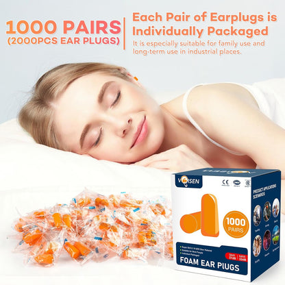 VOISEN Ear Plug,500 Pairs Ear Plugs for Sleeping,32dB NRR 37dB SNR Ear Plugs Noise Cancelling for Snoring, Studying, Loud Events, Traveling & Concerts, Individual Package