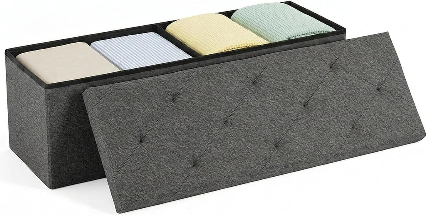 DUMOS 43 Inch Folding Storage Ottoman Bench, Large Hidden Storage Chest with Thicker Foam Padded Seat, End of Bed Foot Rest Stool for Bedroom Living Room Entryway, Load 660 lbs, Grey