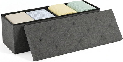 DUMOS 43 Inch Folding Storage Ottoman Bench, Large Hidden Storage Chest with Thicker Foam Padded Seat, End of Bed Foot Rest Stool for Bedroom Living Room Entryway, Load 660 lbs, Grey