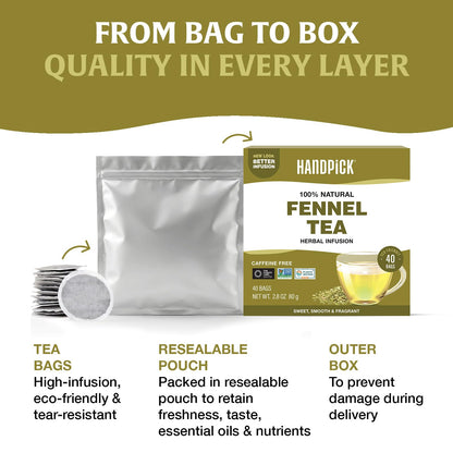 HANDPICK Fennel Tea (40 Teabags) Authentic Indian Origin Natural Grown