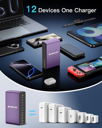 12 Ports Aluminum Alloy MEKIOJEO 380W Charging Station USB C Charger Block