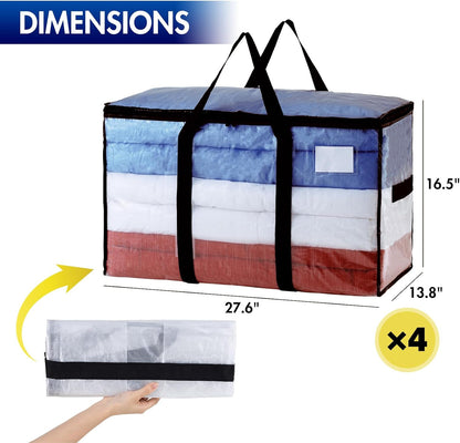 TAILI Blue Extra Large Moving Bags,Storage Bags with Visible Window