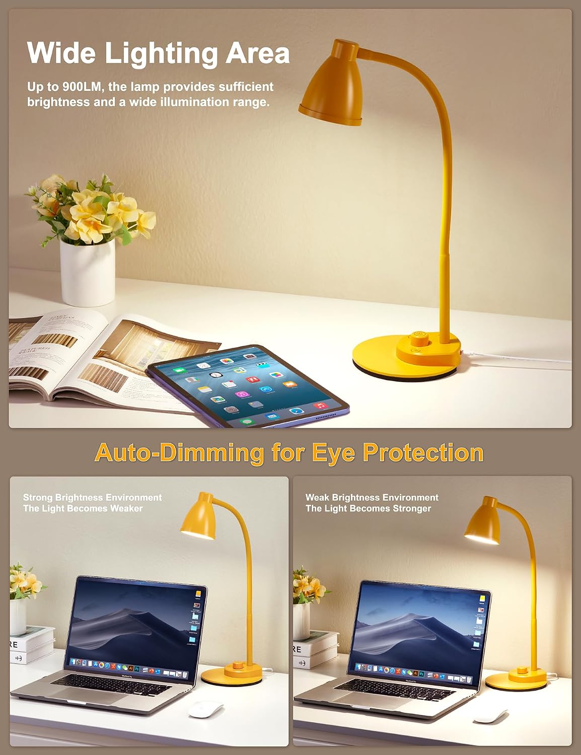 BOHON LED Desk Lamp with USB Charging Port 3 Color Modes Dimmable, Black