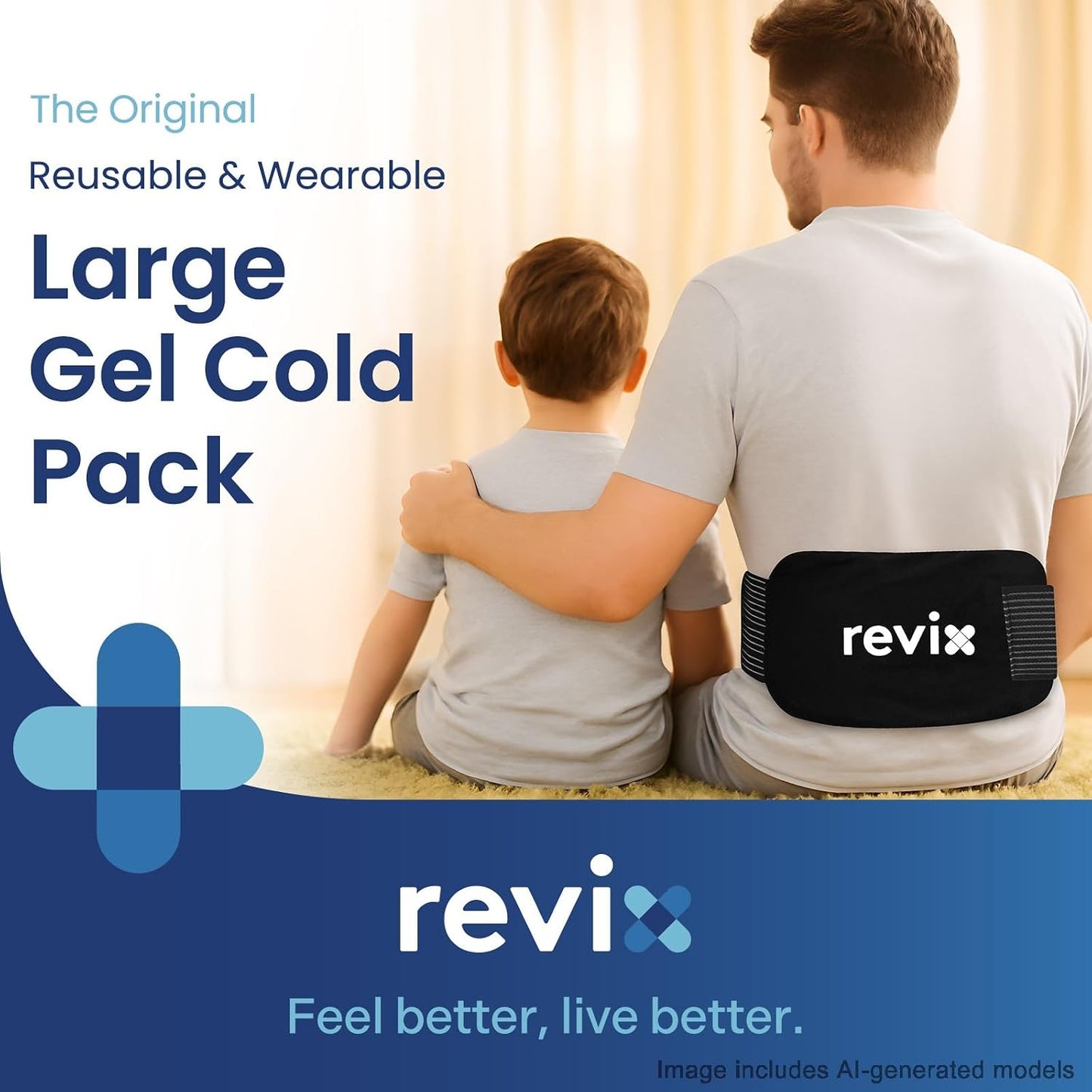 REVIX Ice Packs for Injuries Reusable, 2 Packs Hot and Cold Pack with Adjustable Strap, Flexible Ice Wraps for Joints and Muscle, Rotator Cuff, Back, Knee Discomfort Relief (10" x 5" Blue)
