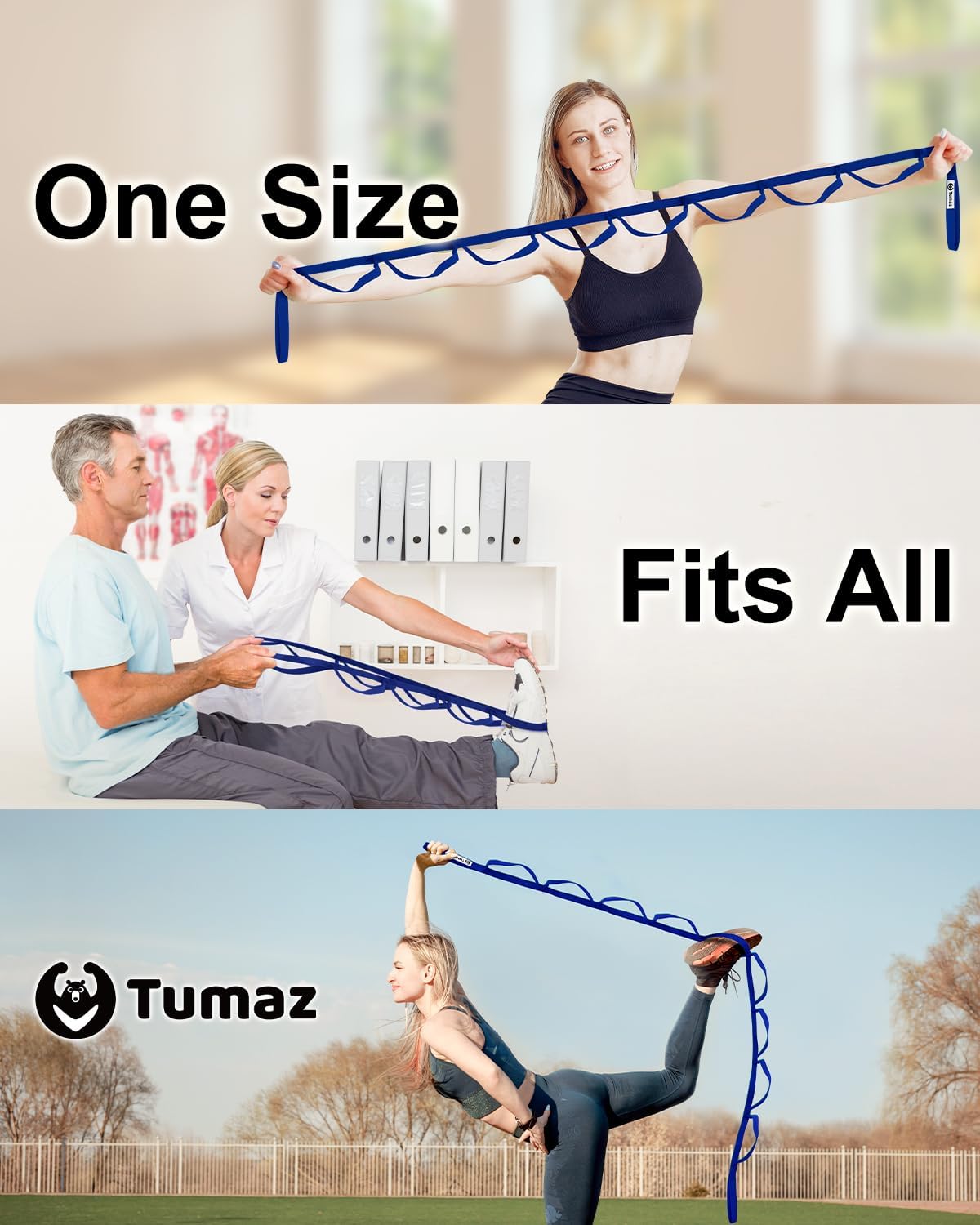 Tumaz Stretching Strap - 10 Loops & Non-Elastic Yoga Strap - Perfect Home Workout Stretch Strap for Physical Therapy, Yoga, Pilates, Flexibility