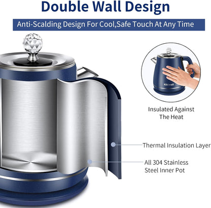 1.8L Blue Electric Kettles Stainless Steel, Double Wall