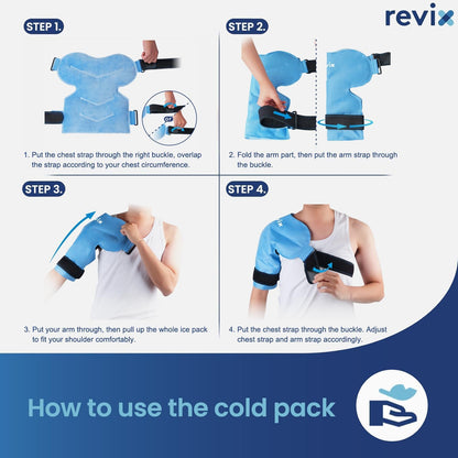 REVIX Shoulder Ice Pack for Rotator Cuff Cold Therapy, Arm Gel Ice Pack for Injuries Reusable, Flexible Cold Compression Wrap for Post-Workout Recovery, Fatigue and Shoulder Discomfort, Blue