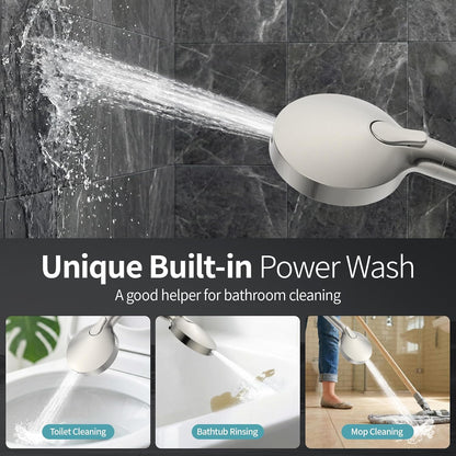 SR SUN RISE NSF Certified Filtered Shower Head with Handheld for Hard Water to Remove Chlorine High Pressure 9-Spray Setting (with Power Wash) Anti-Clog Nozzles (1 Filter, Chrome Silver)