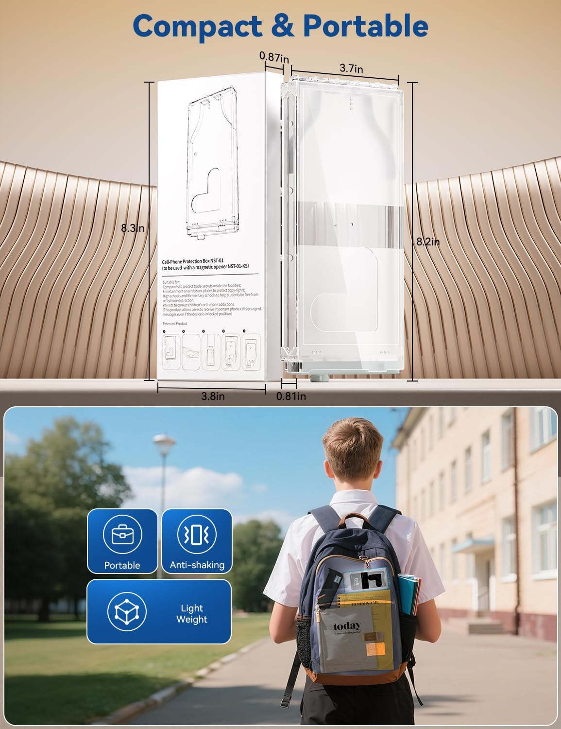Portable Phone Lock Box, US Patented Magnetic Cell Phone Jail, Transparent Visible Calls Anti-Distraction Lock Case for iPhone Android, Students Exam Museum Anti Unauthorized Photography