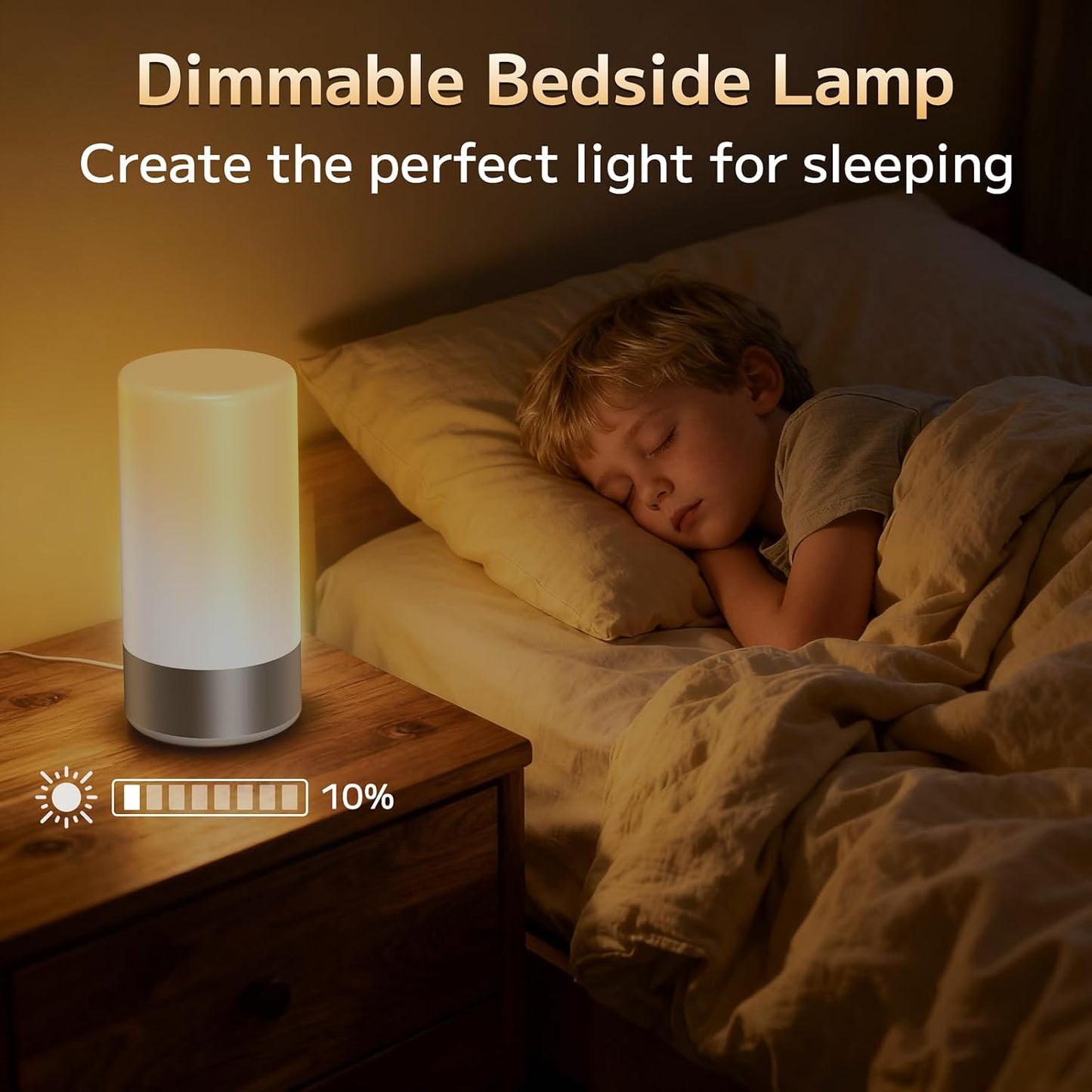 Table Lamp, Bedside Touch Control Lamp for Bedroom 3 Level Dimmable Warm White Lights with 256 RGB Color Mode Modern Deisgn Smart Nightstand Desktop LED Lamps Portable for Read(Advanced)